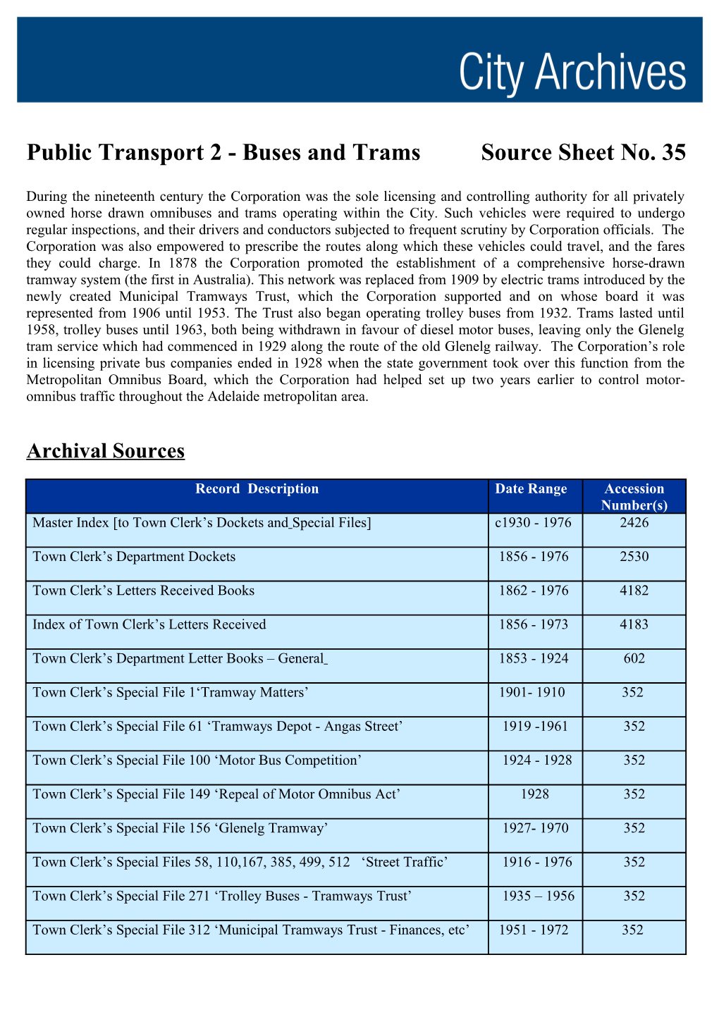Public Transport 2 - Buses and Trams Source Sheet No. 35