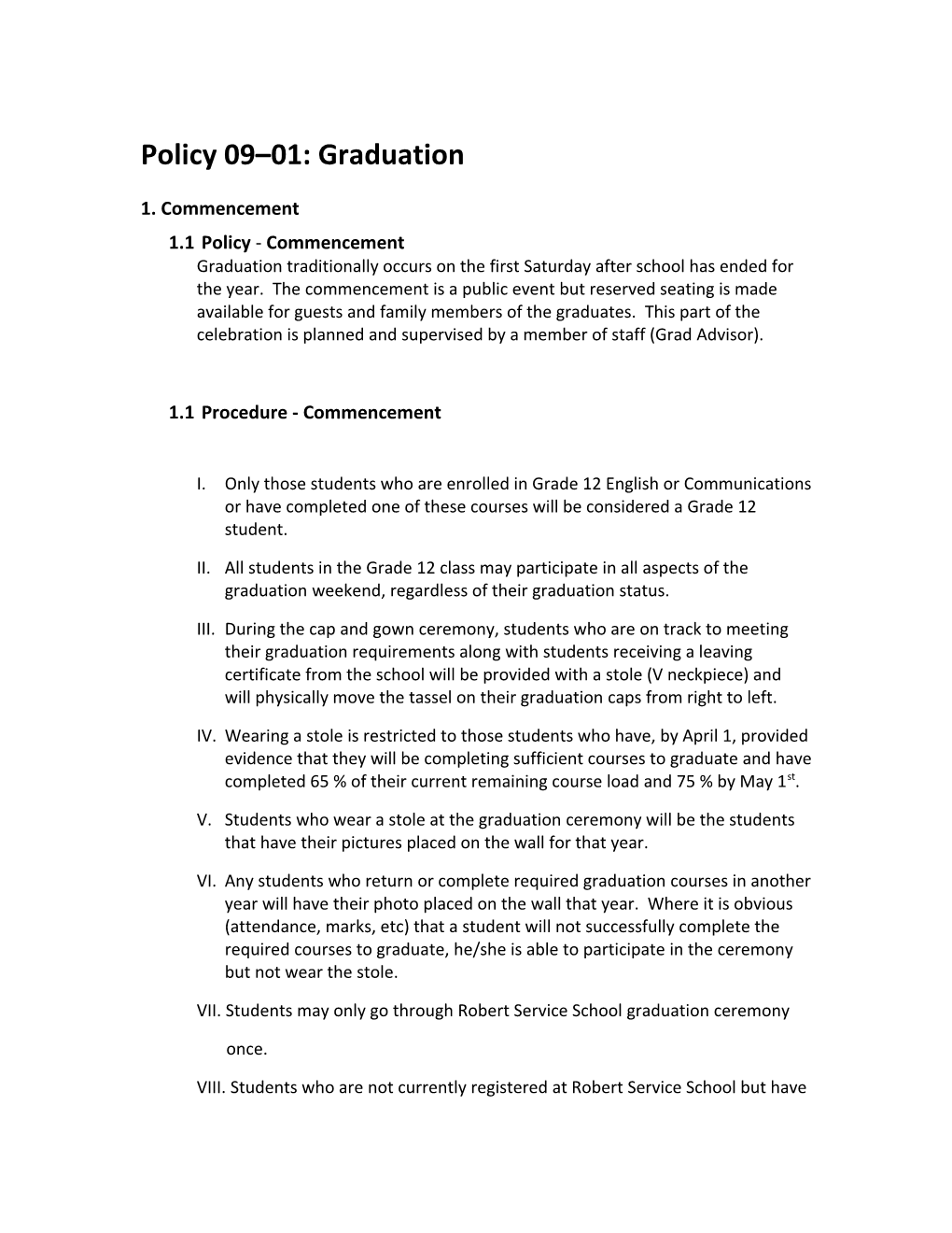 Policy 09 01: Graduation