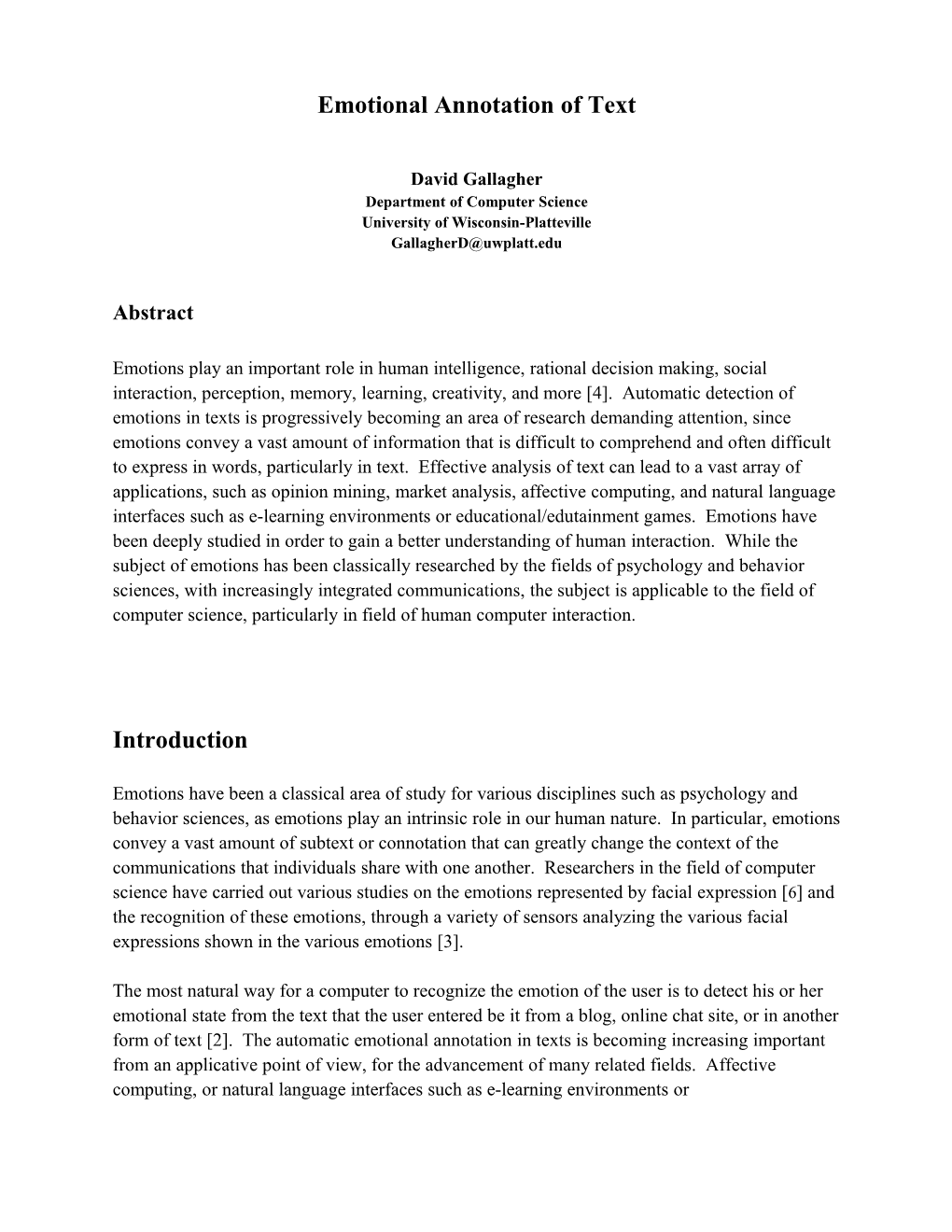 Gallagherd Emotional Annotation of Text Abstract