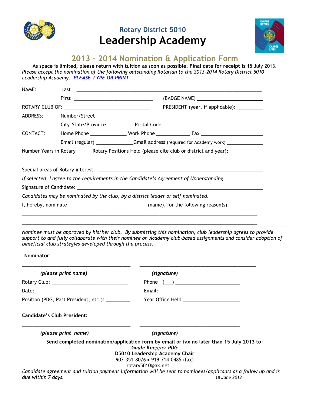 2013 2014 Nomination & Application Form
