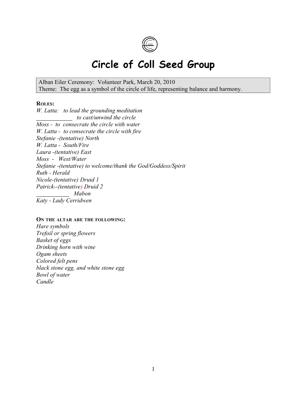 Circle of Coll Seed Group