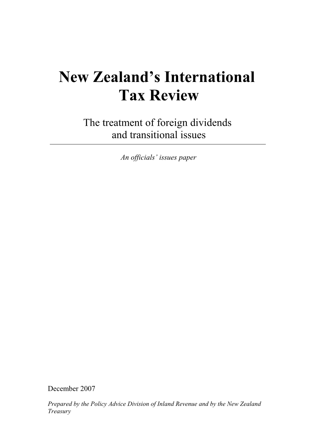 New Zealand's International Tax Review