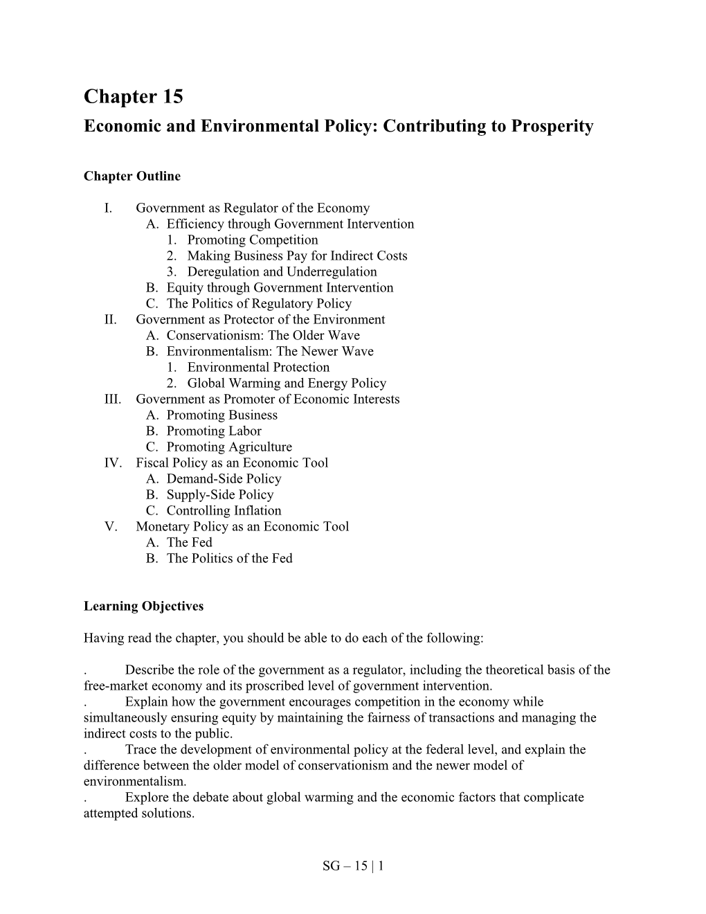 Economic and Environmental Policy: Contributing to Prosperity