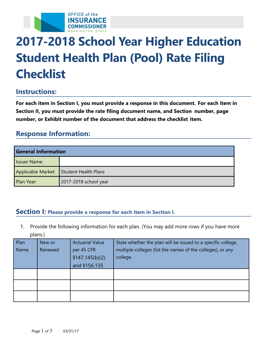 Checklist Rates 2018 Individual Nongrandfathered Health Plans