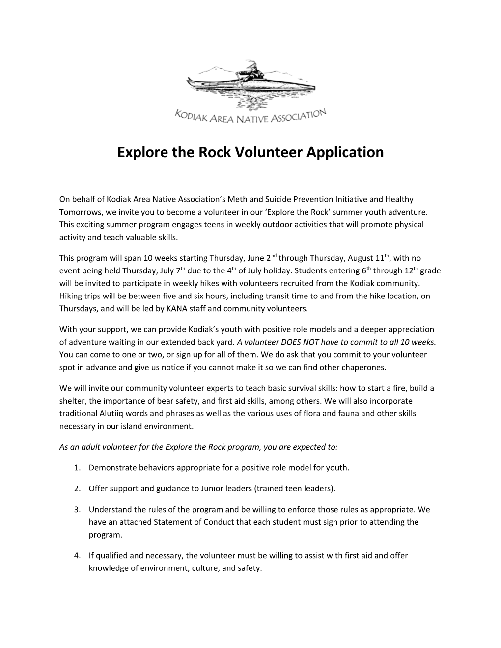 Explore the Rock Volunteer Application