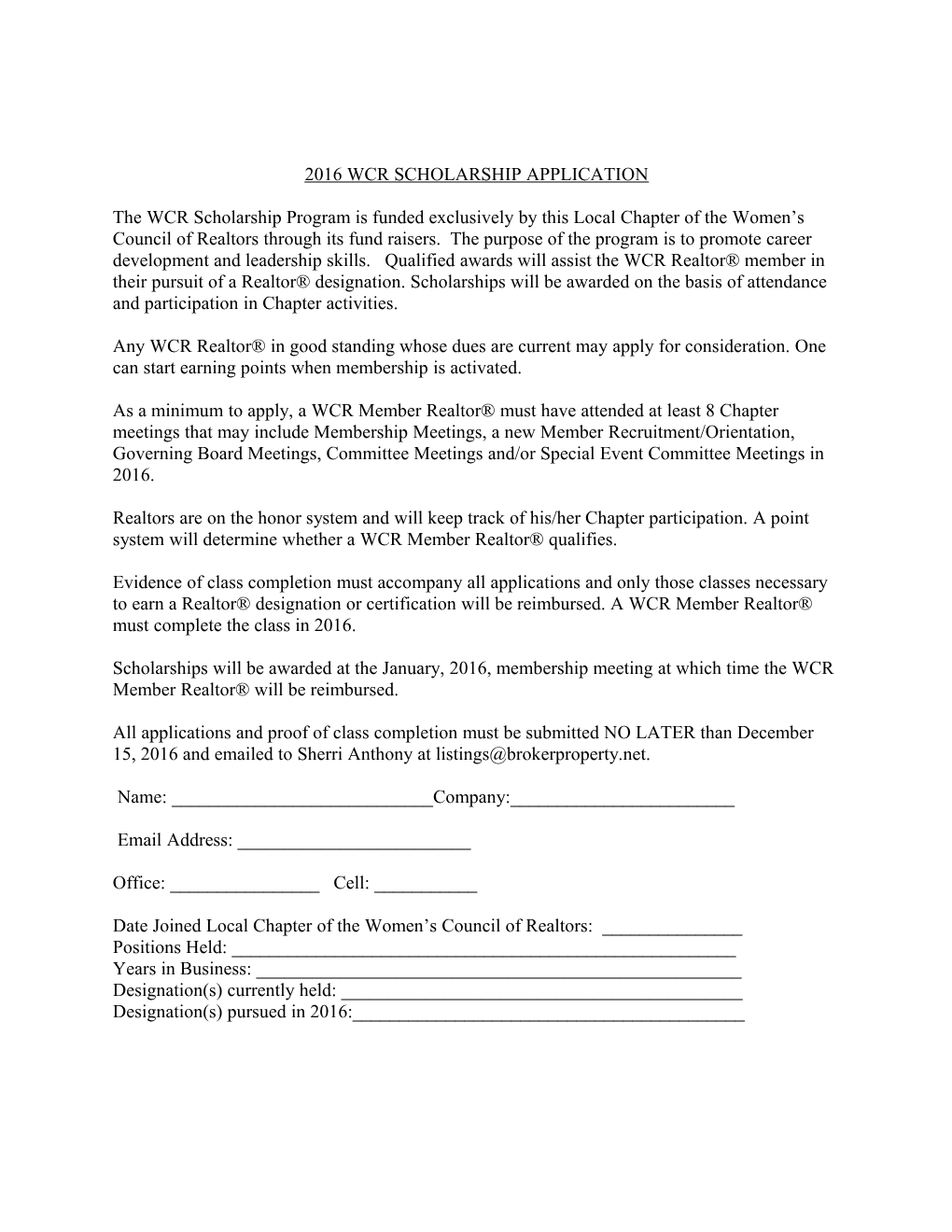 WCR Scholarship Information