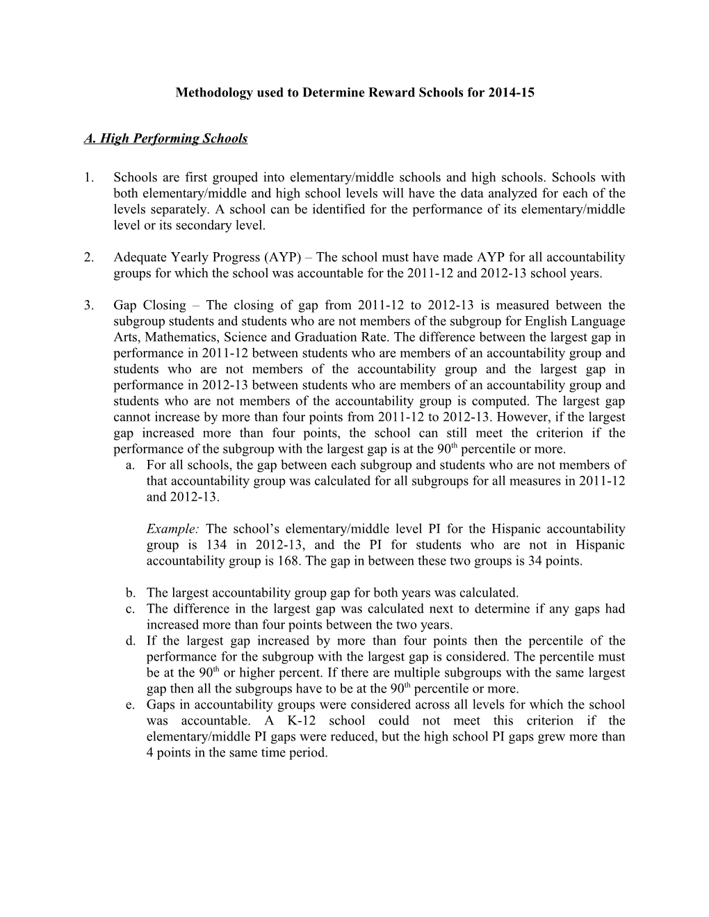 Methodology Used to Determine Reward Schools for 2014-15