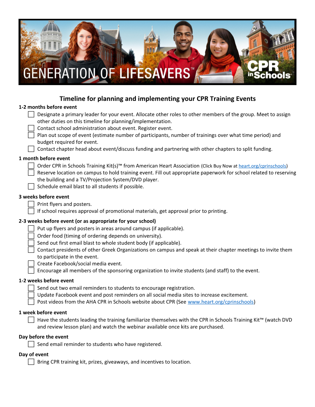 Timeline for Planning and Implementing Your CPR Training Events