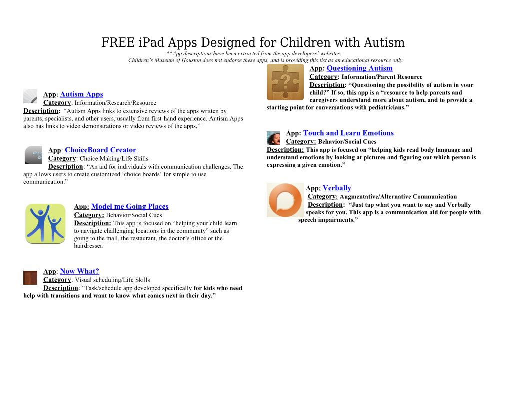 FREE Ipad Apps Designed for Children with Autism