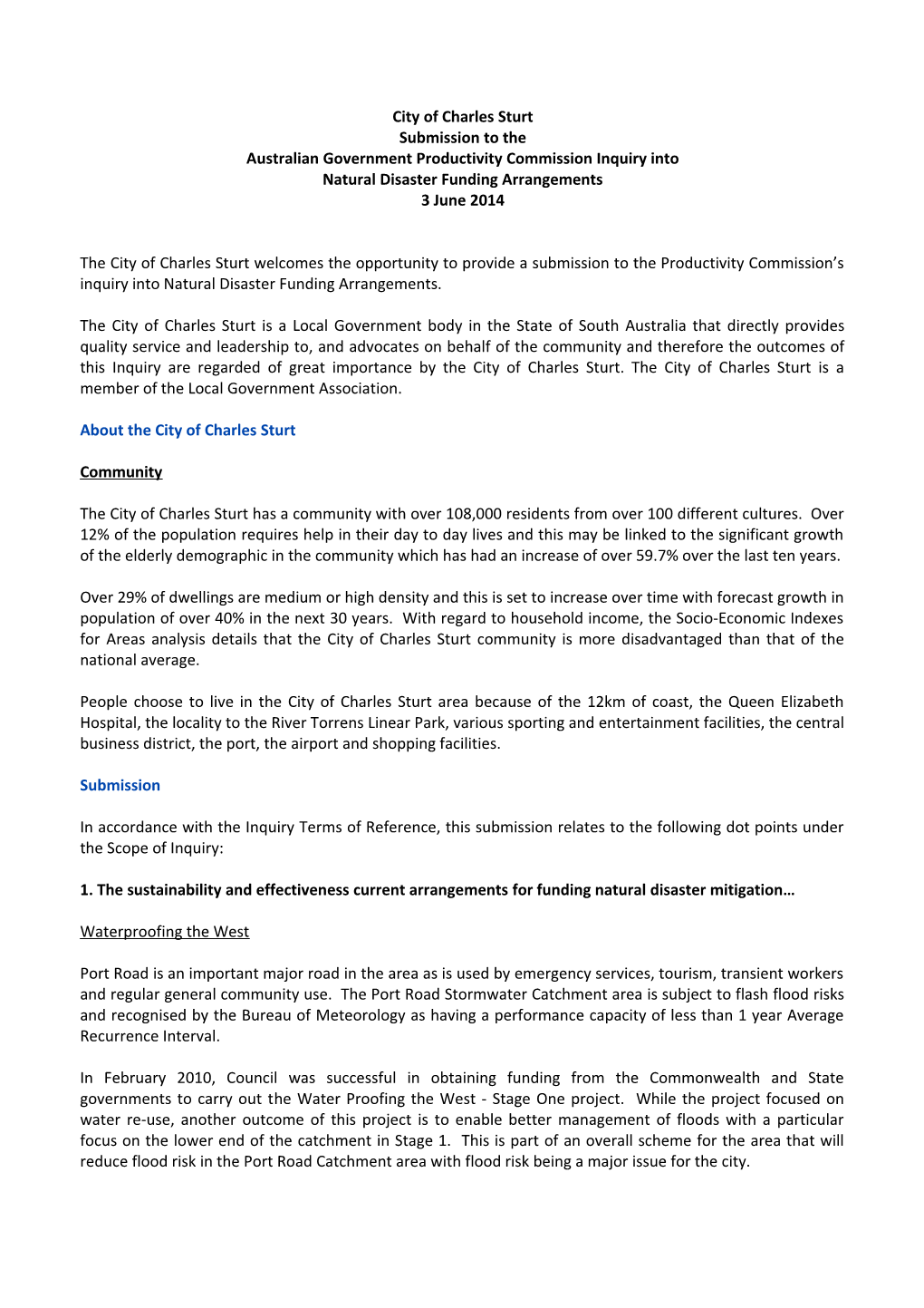 Submission 8 - City of Charles Sturt - Natural Disaster Funding - Public Inquiry