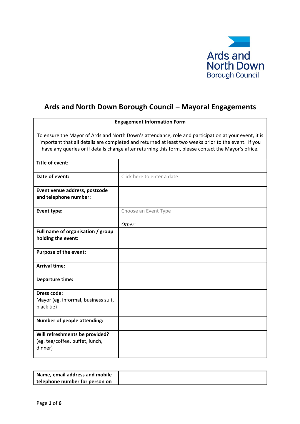 Ards and North Down Borough Council Mayoral Engagements