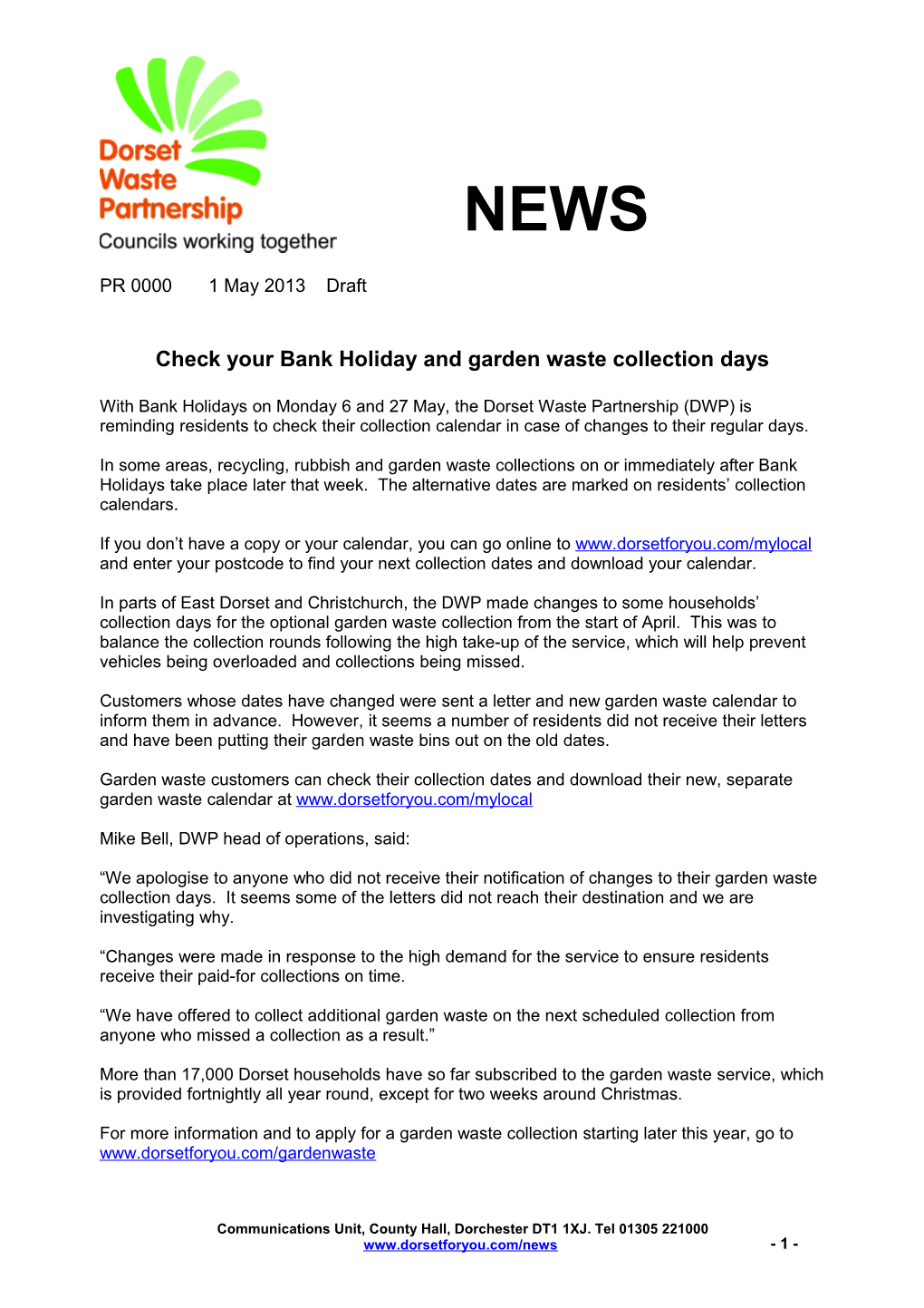 Check Your Bank Holiday and Garden Waste Collection Days