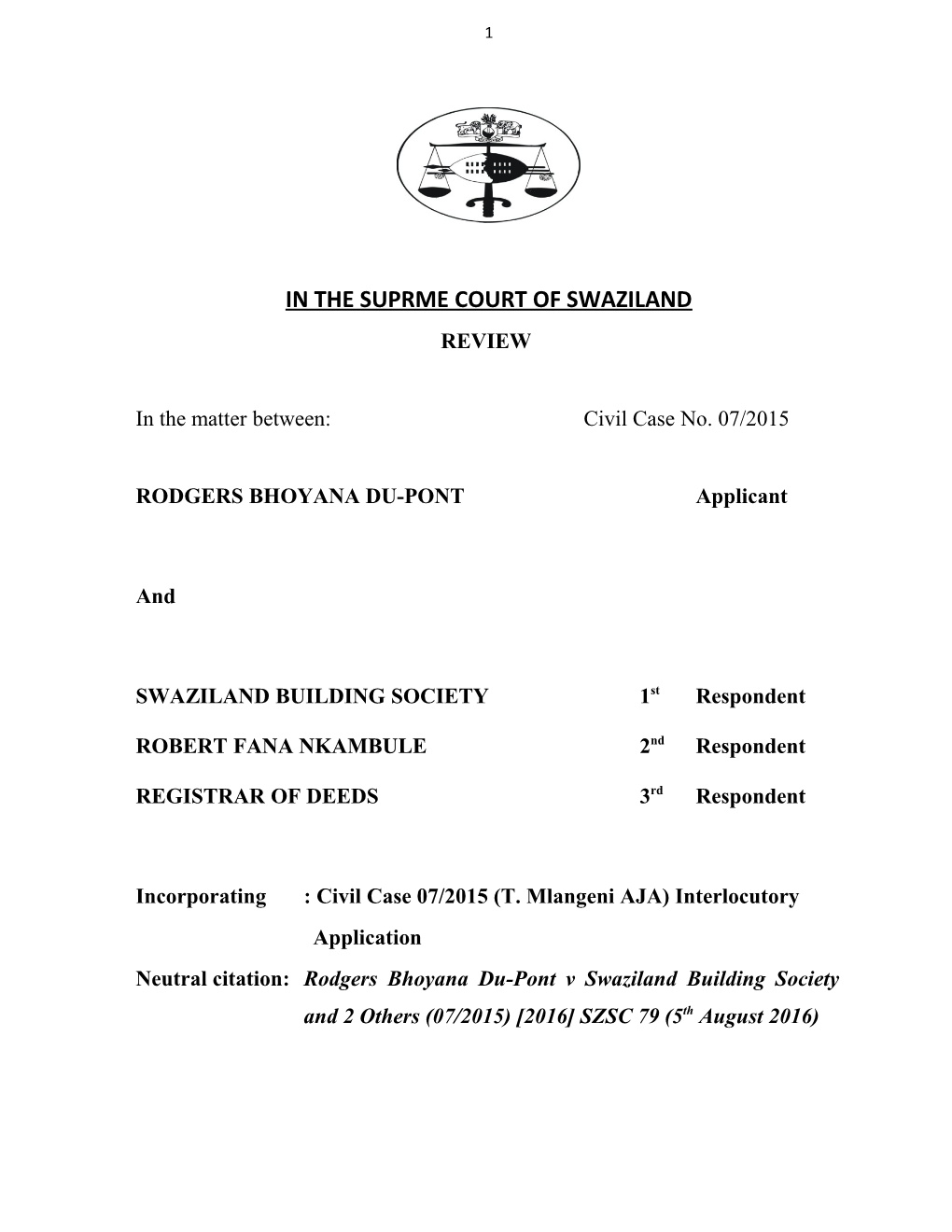 In the Suprme Court of Swaziland