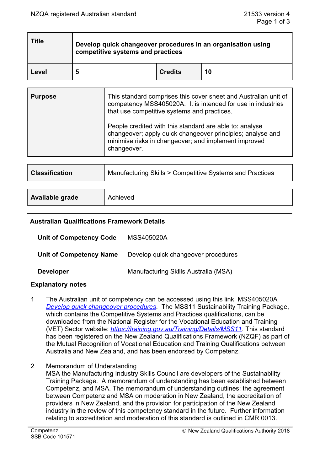 21533 Develop Quick Changeover Procedures in an Organisation Using Competitive Systems