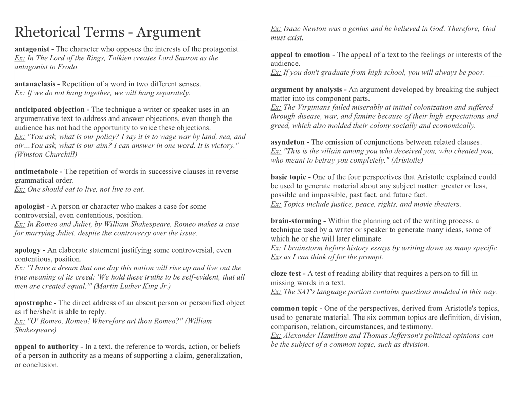 Rhetorical Terms - Argument