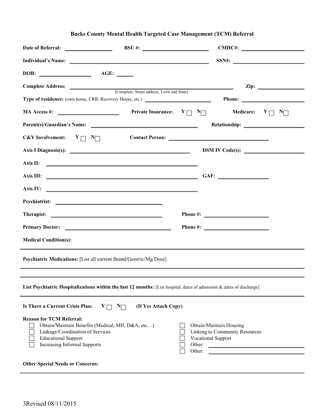 Bucks County Intensive Case Management/Resource Coordination Referral Form