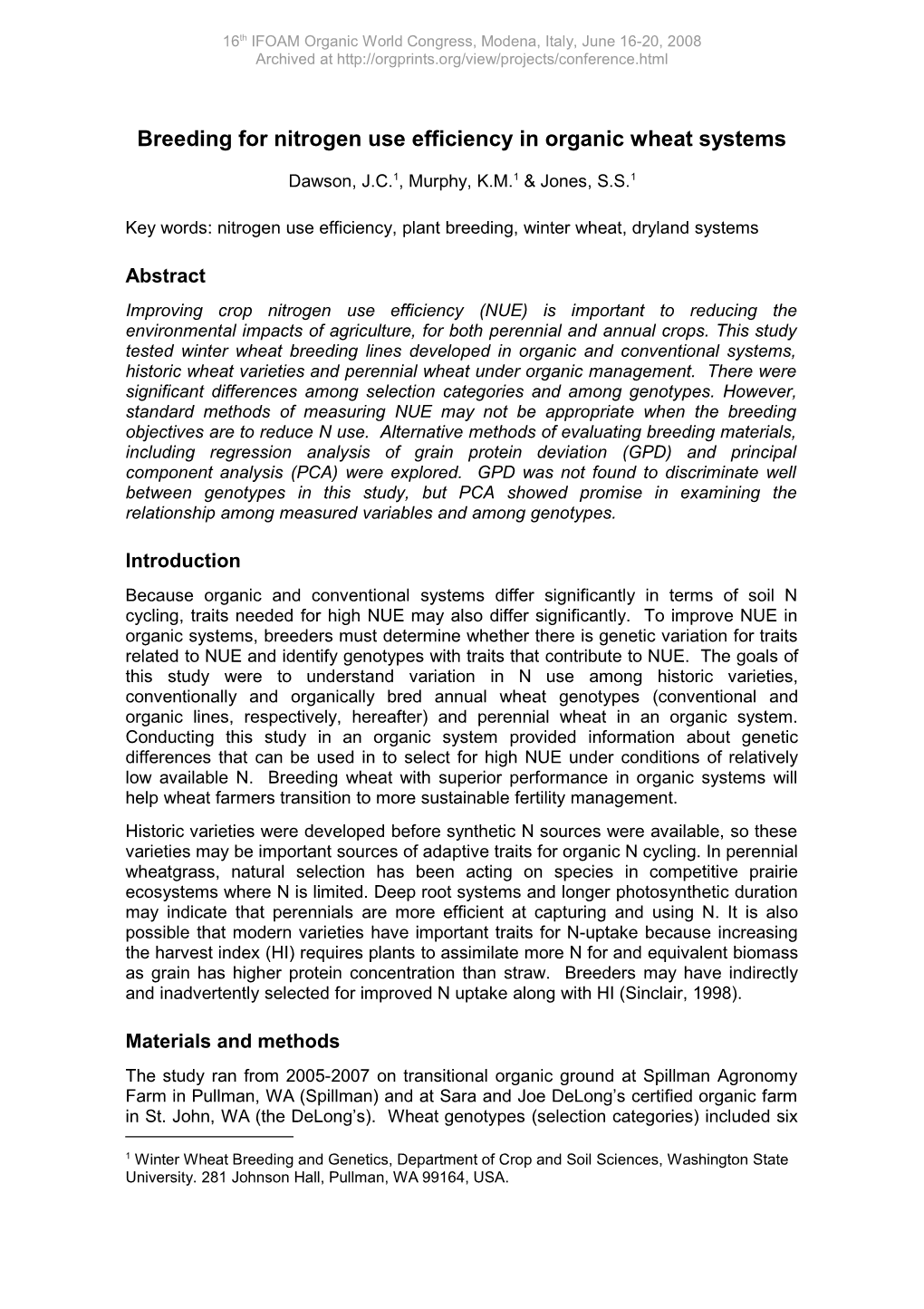 Breeding for Nitrogen Use Efficiency in Organic Wheat Systems