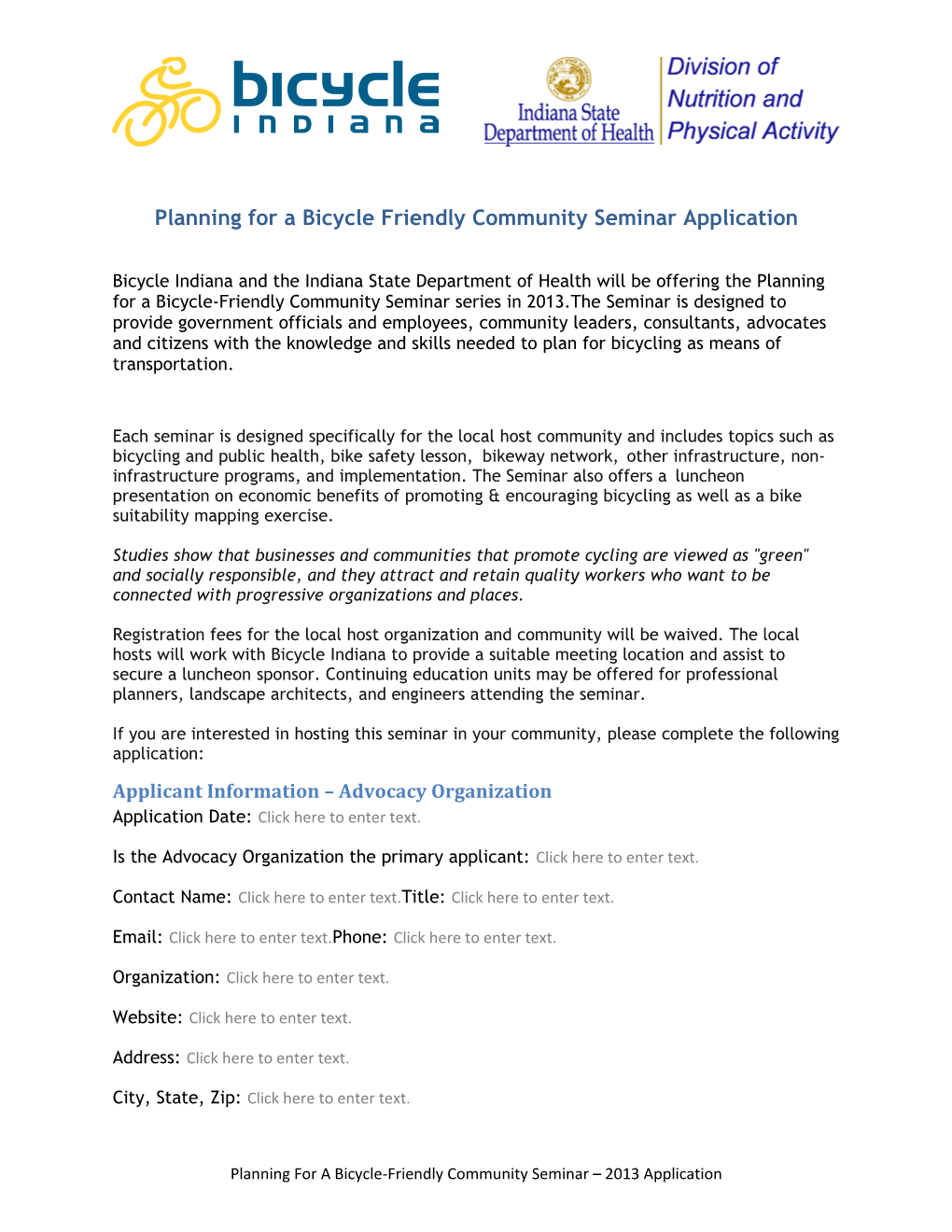 Planning for a Bicycle Friendly Community Seminar Application