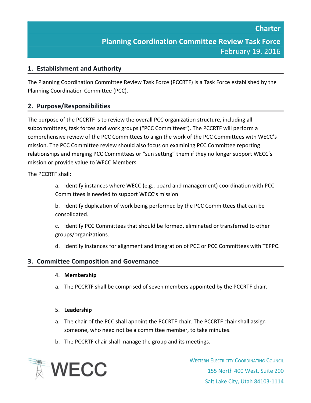 Charter: Planning Coordination Committee Review Task Force1