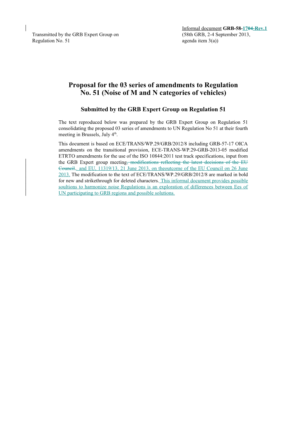 Proposal for the 03 Series of Amendments to Regulation No