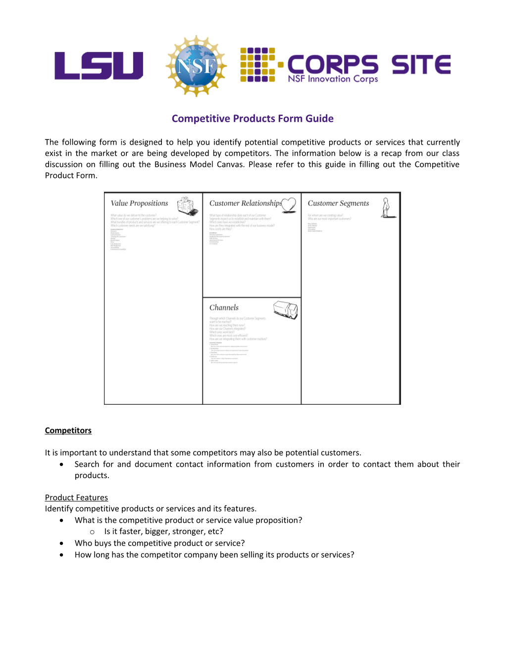 Competitive Products Form Guide