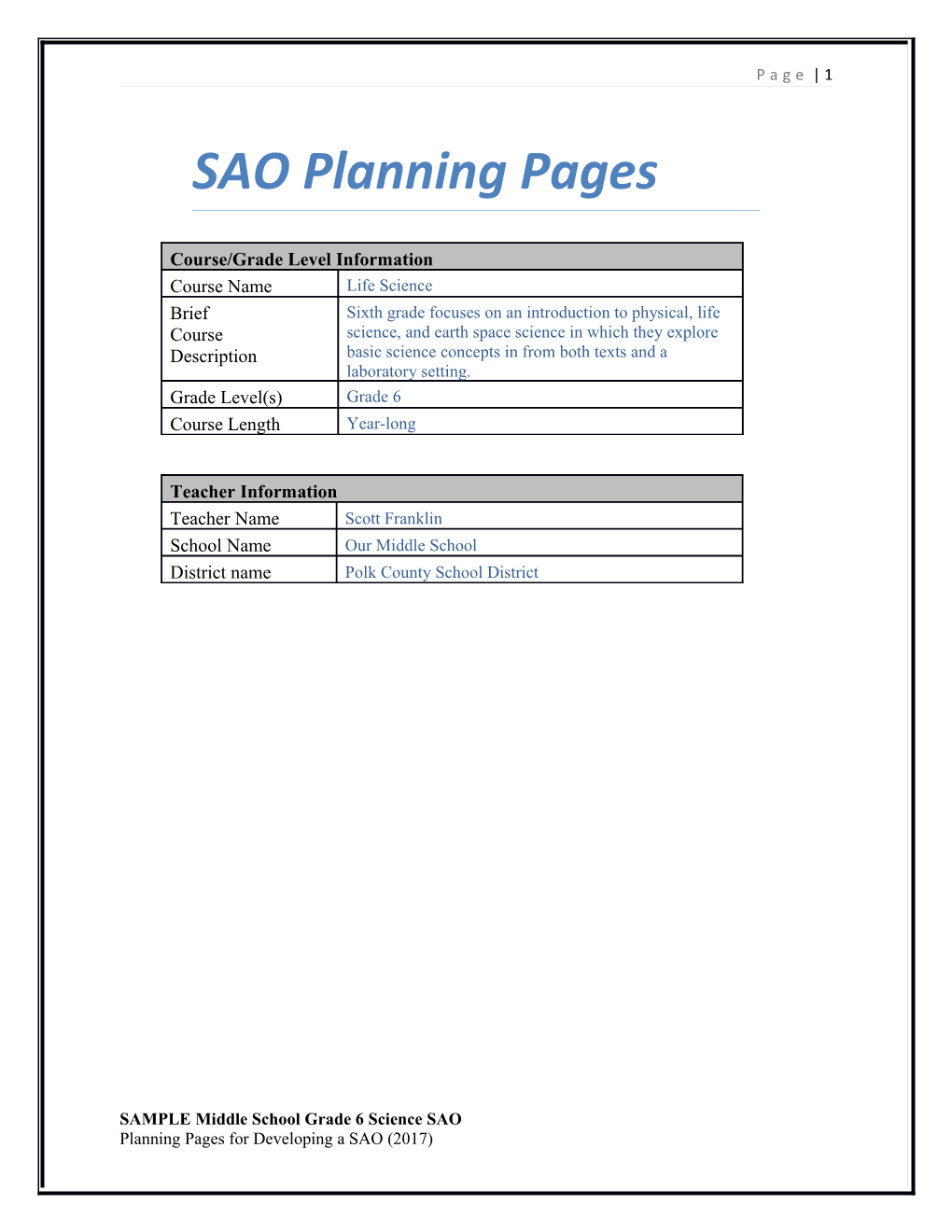 SAO Planning Pages