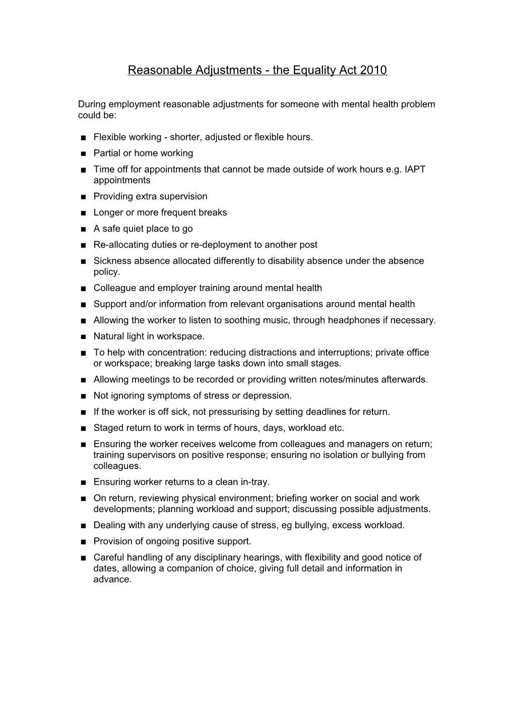 Reasonable Adjustments - the Disability Discrimination Act