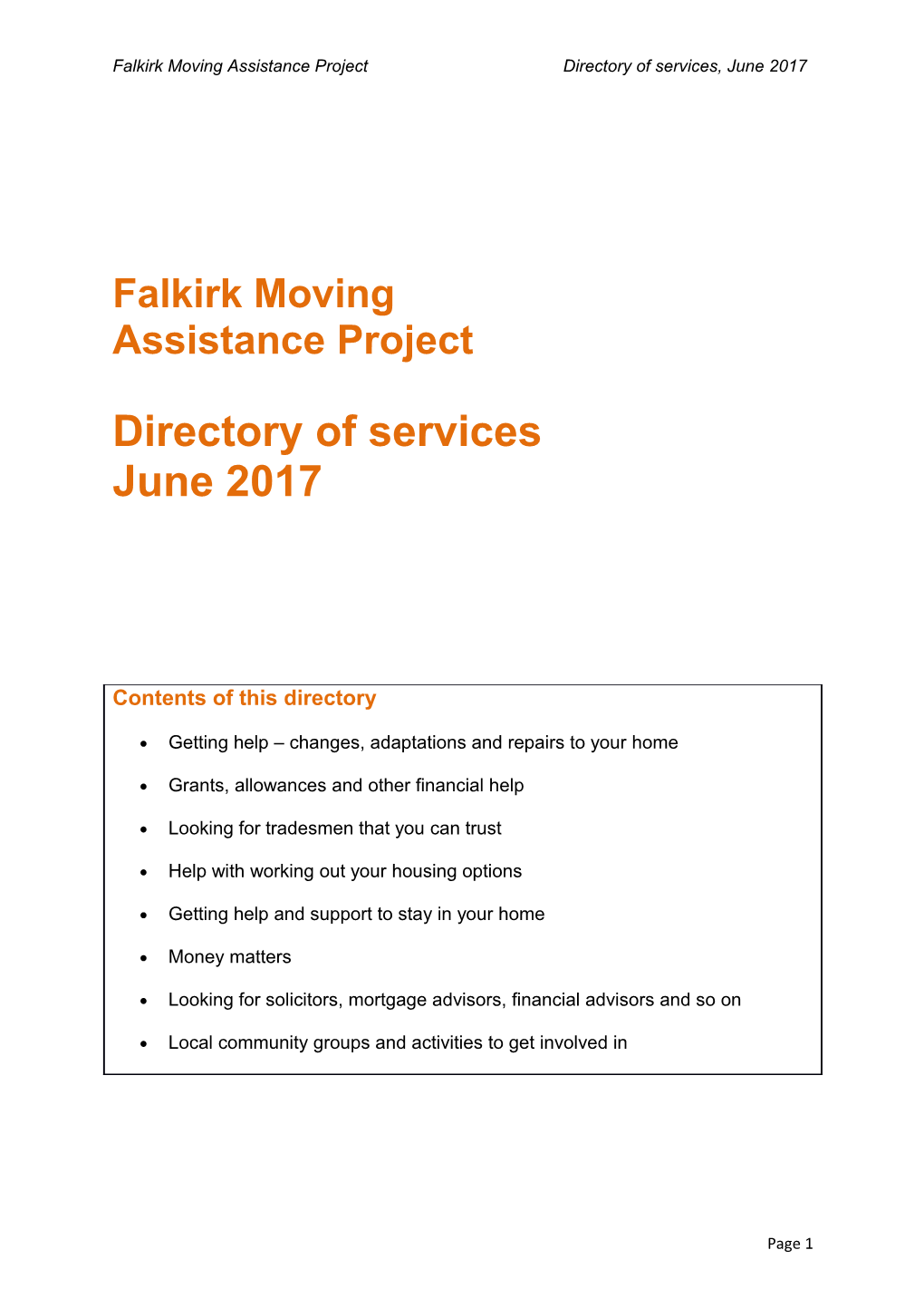 Falkirk Moving Assistance Projectdirectory of Services, June 2017