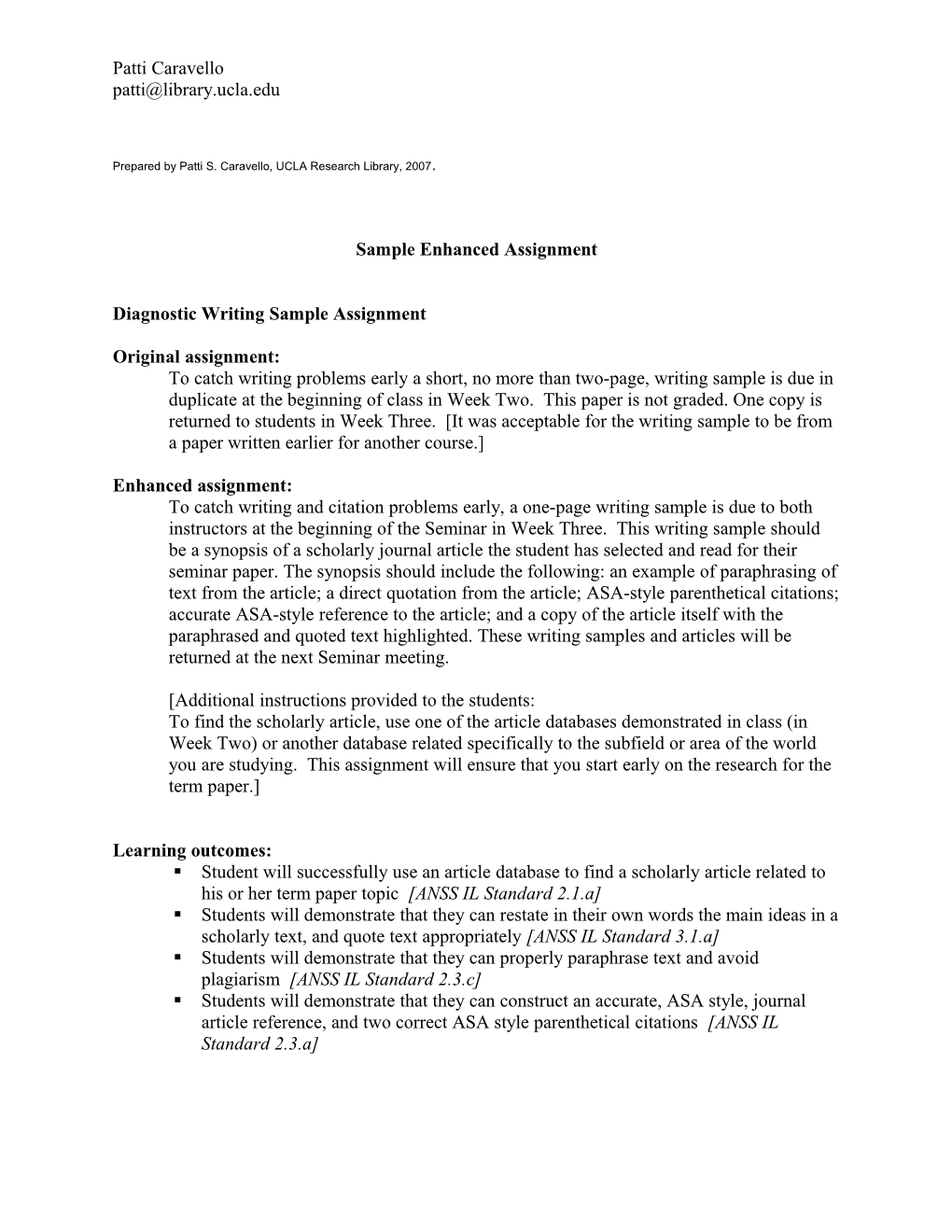 Diagnostic Writing Sample Assignment