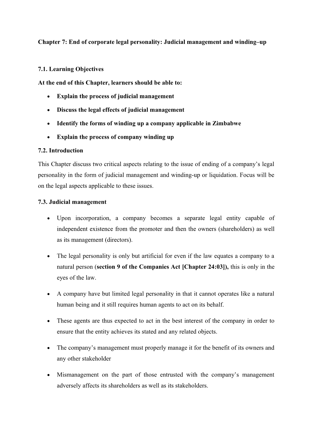 Chapter 7: End of Corporate Legal Personality: Judicial Management and Winding Up