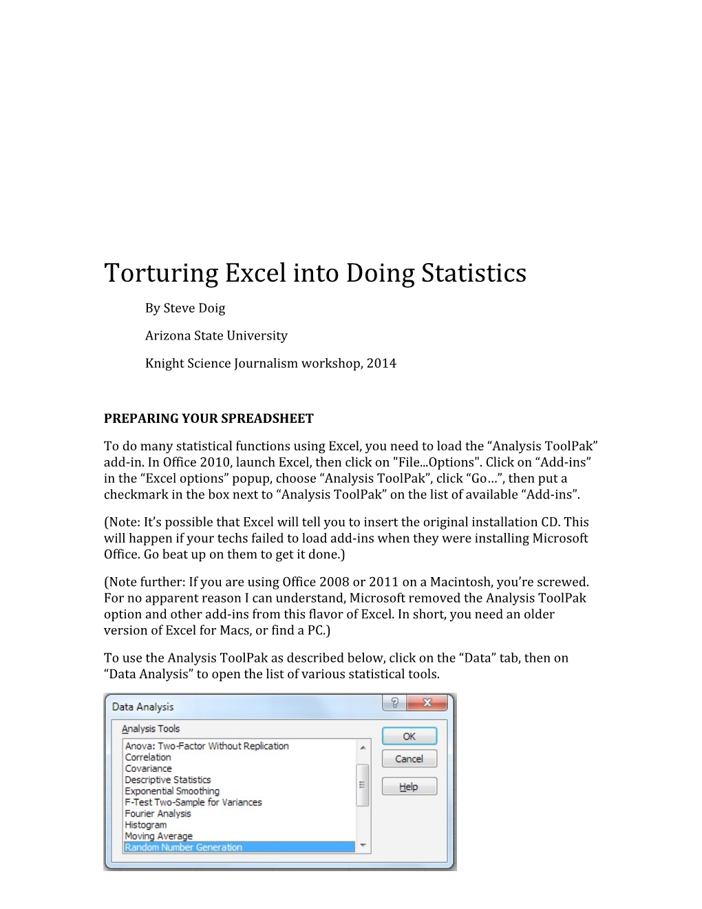 Torturing Excel Into Doing Statistics