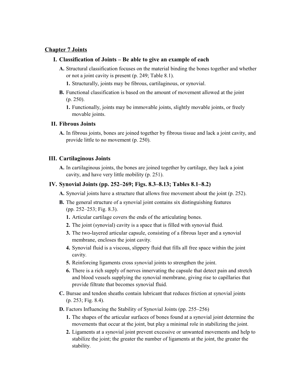 I.Classification of Joints Be Able to Give an Example of Each