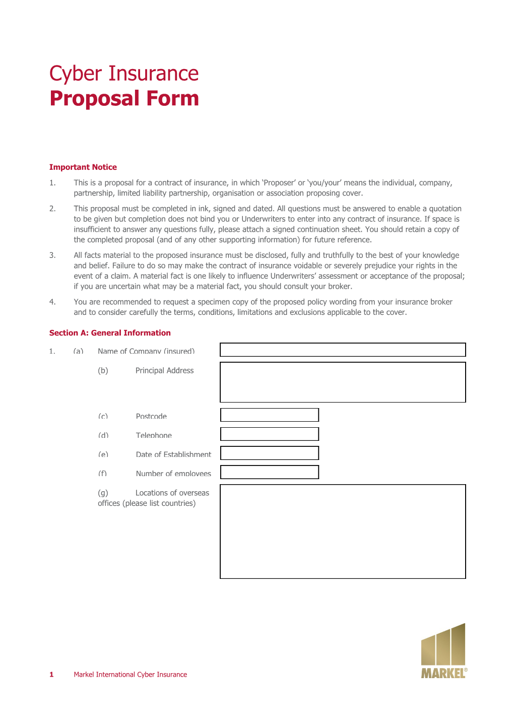 Cyber Insurance Proposal Form