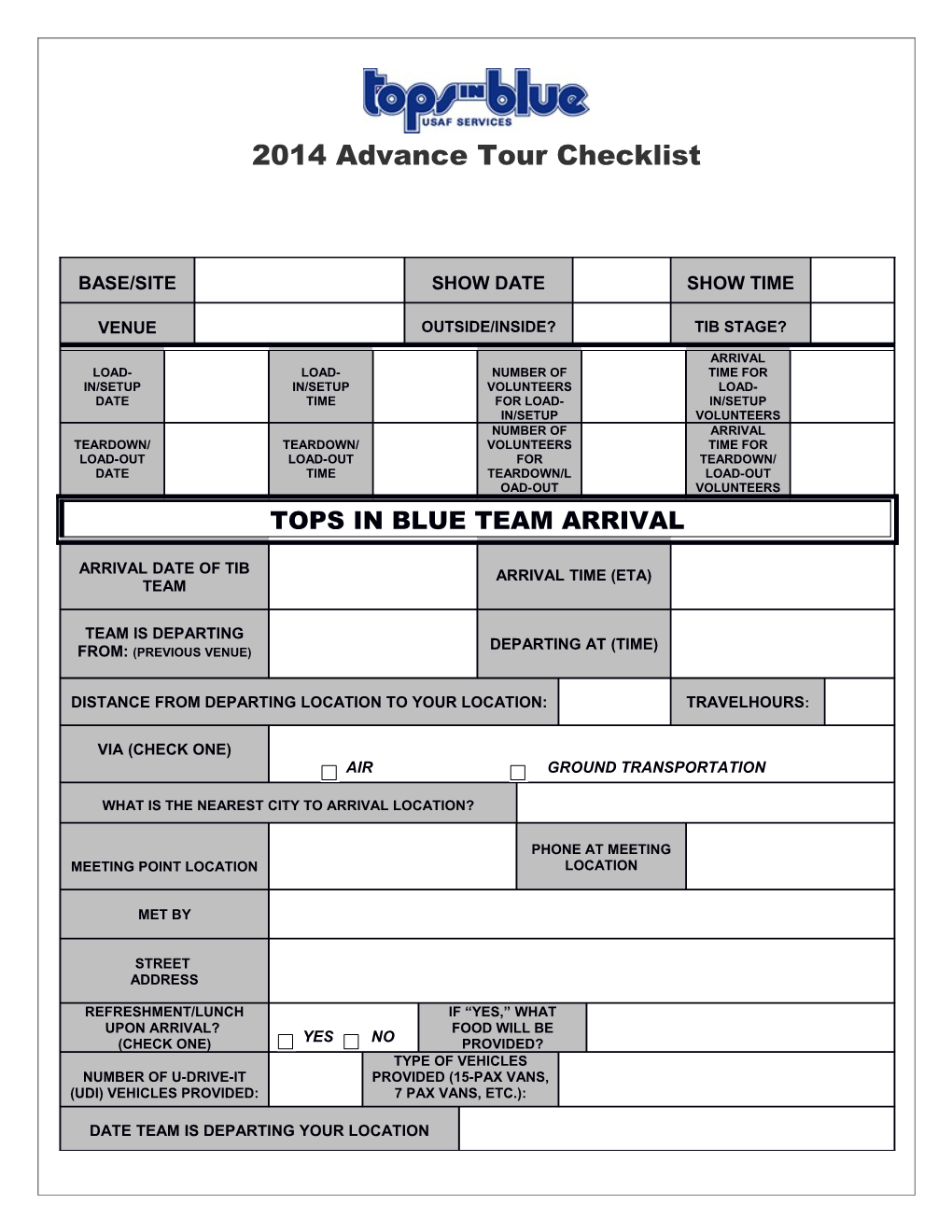 2014 Advance Tour Checklist