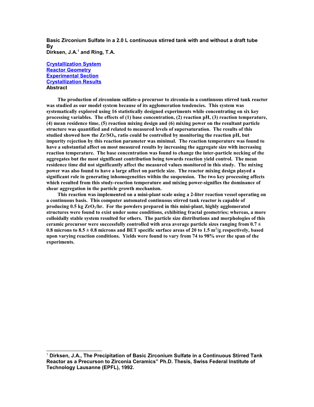 Basic Zirconium Sulfate in a 2