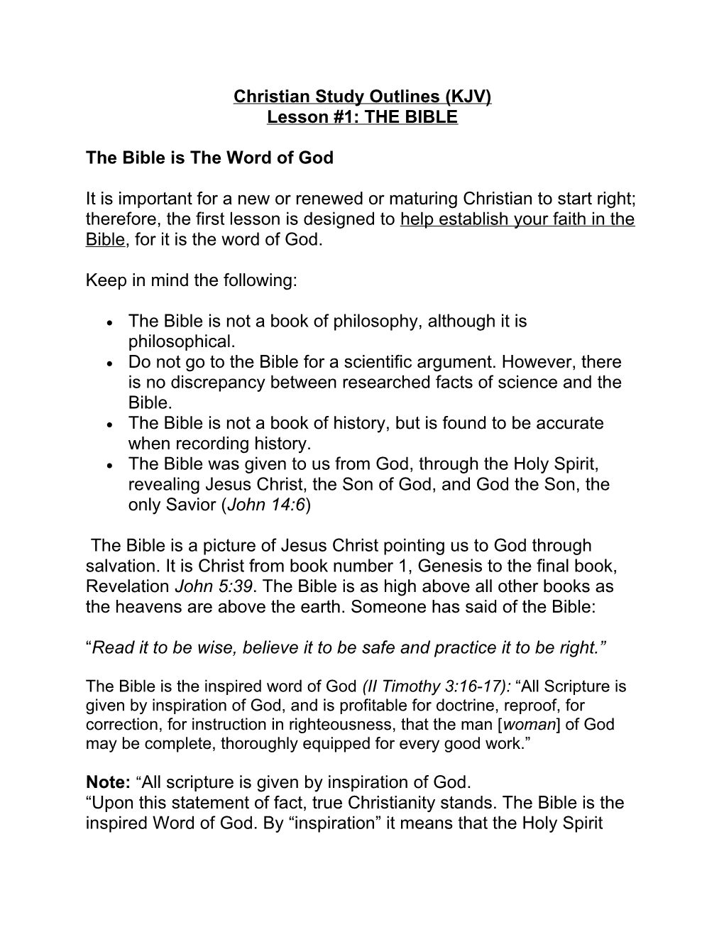 Christian Study Outlines (KJV)