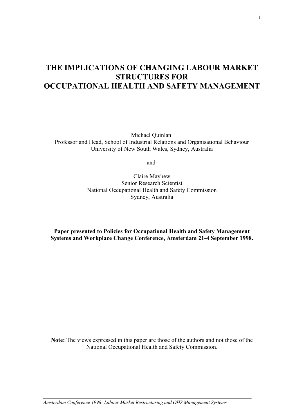 The Implications of Changing Labour Market Structures For