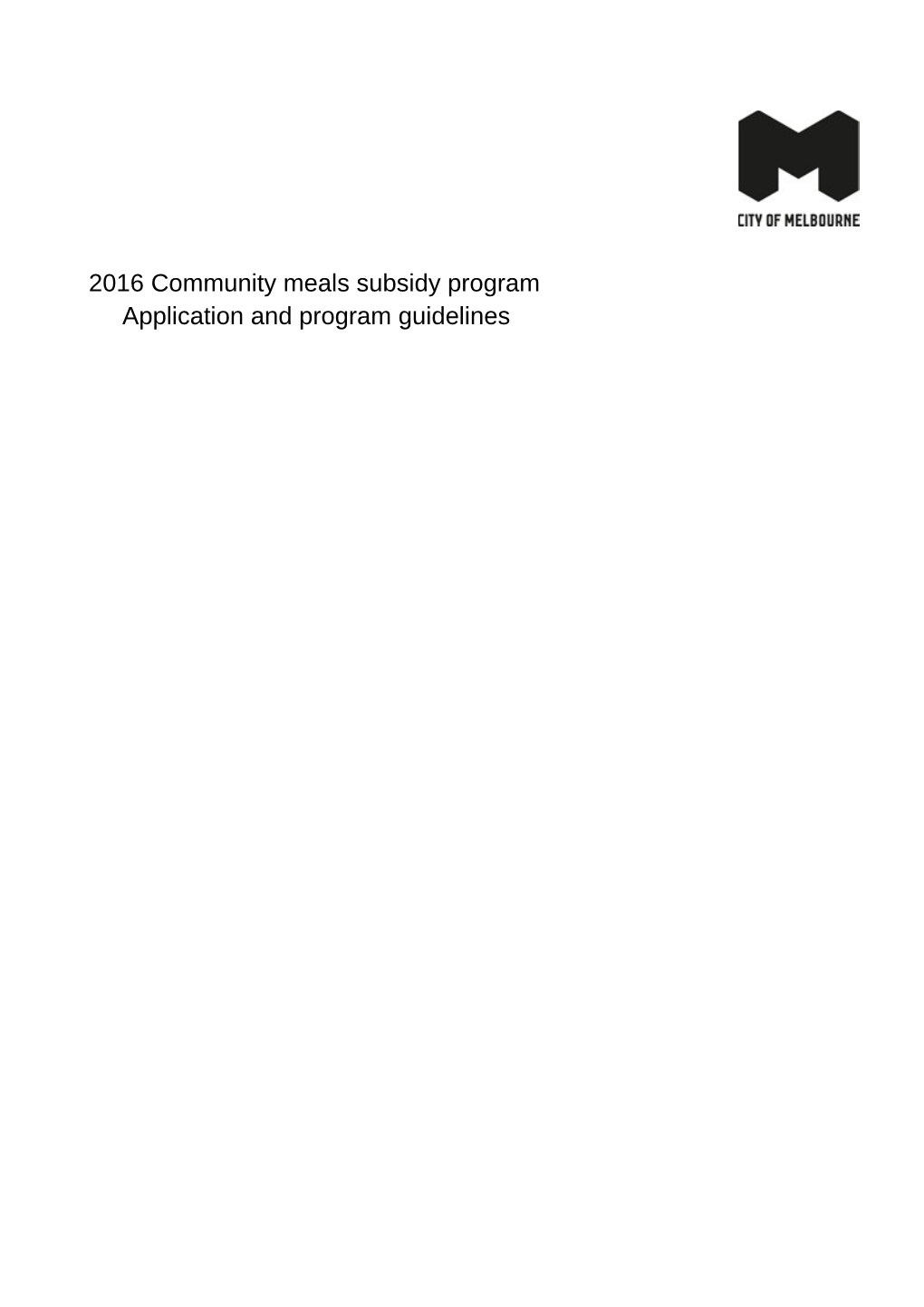 2016 Community Meals Subsidy Program Guidelines