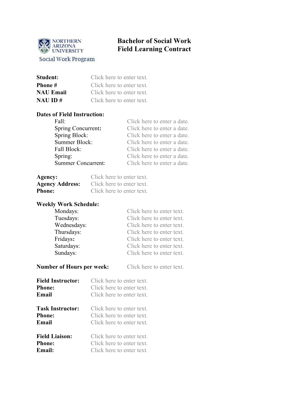 Field Learning Contract