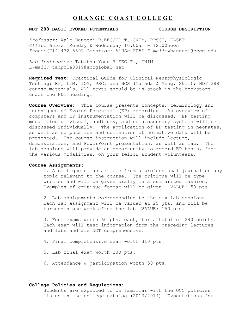 Ndt 288 Basic Evoked Potentialscourse Description