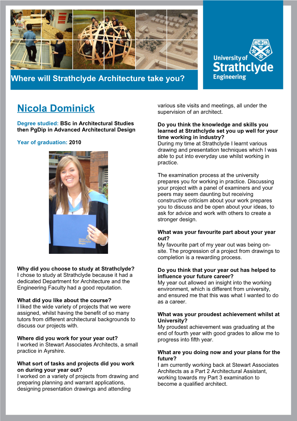 Degree Studied: Bsc in Architectural Studies Then Pgdip in Advanced Architectural Design