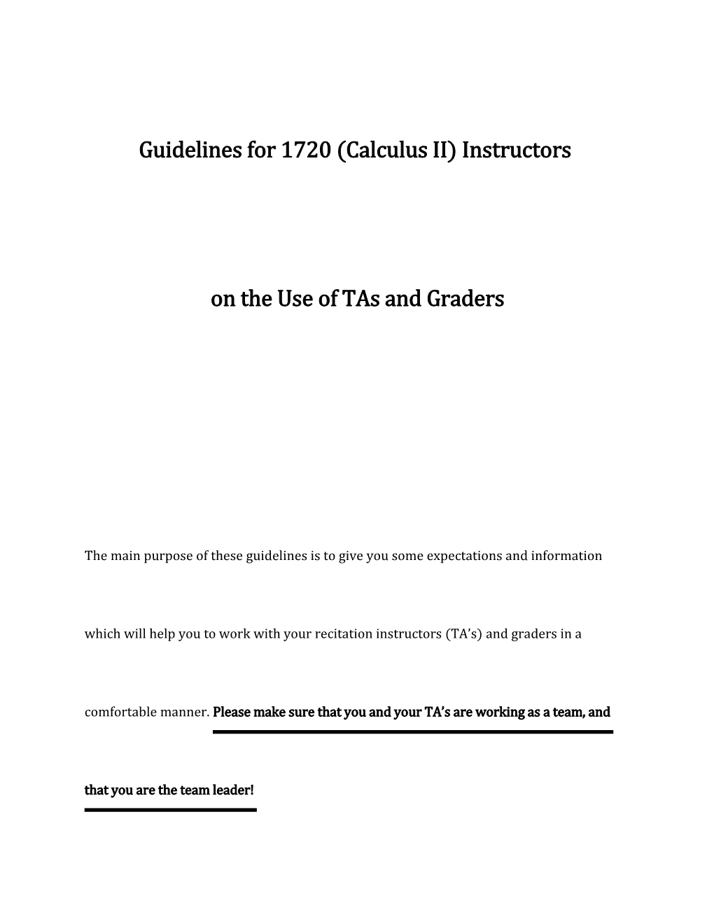 Guidelines for 1720 (Calculus II) Instructors