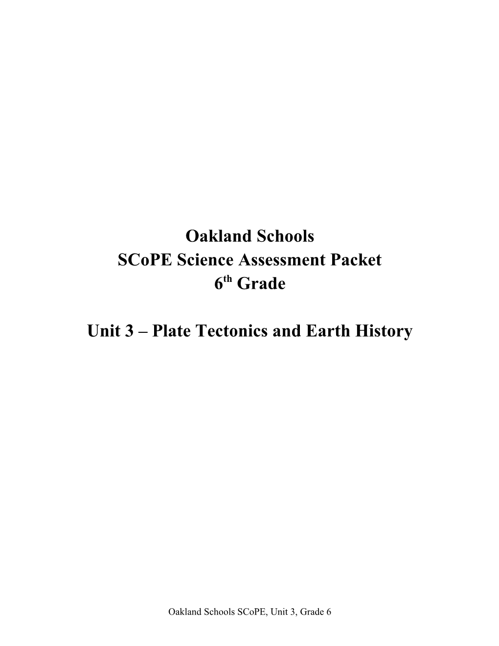 Test Blueprint for Grade 6 Plate Tectonics and Earth History Unit Summative Test