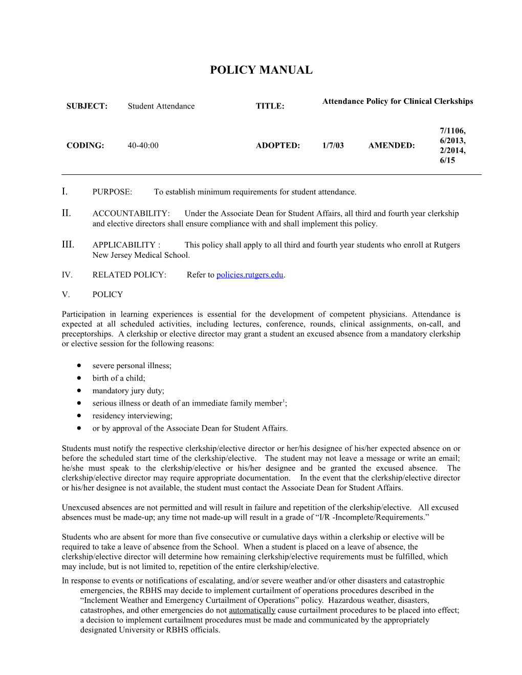 NJMS Attendance Policy - Students Not Essential Personnel (00170015)