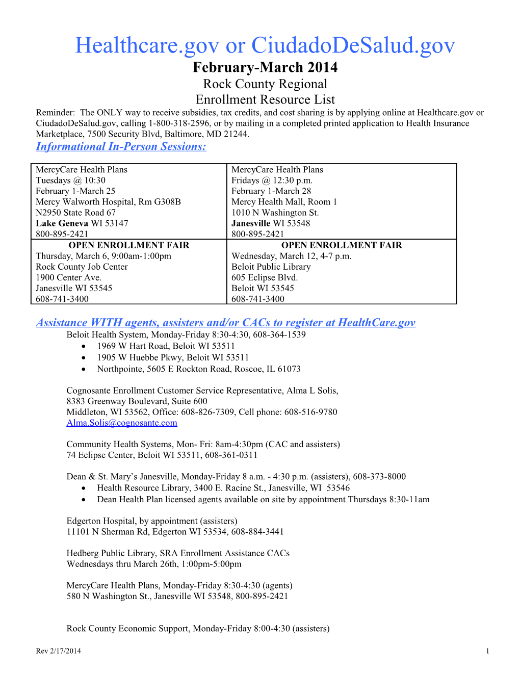 Rock County Regional Enrollment