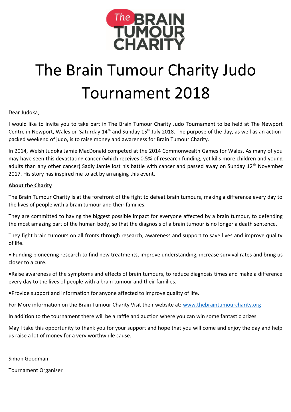 The Brain Tumour Charity Judo Tournament 2018