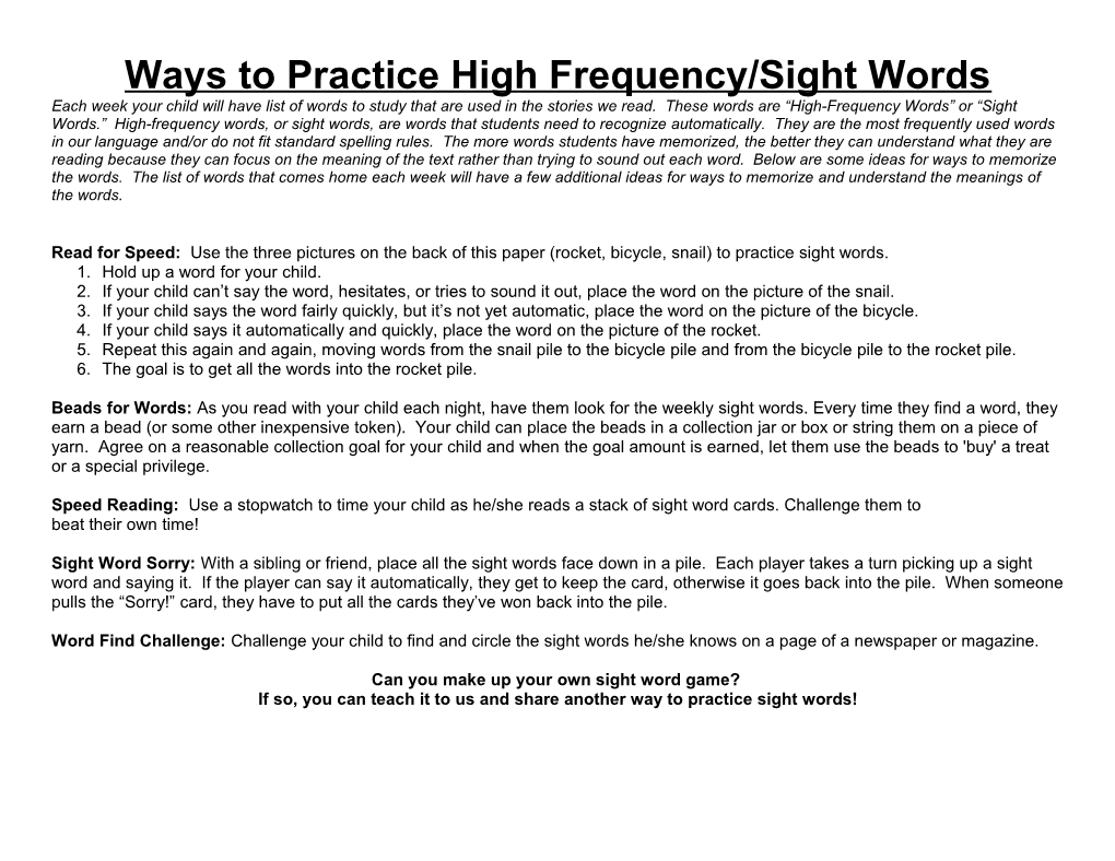 Ways to Practice High-Frequency Words