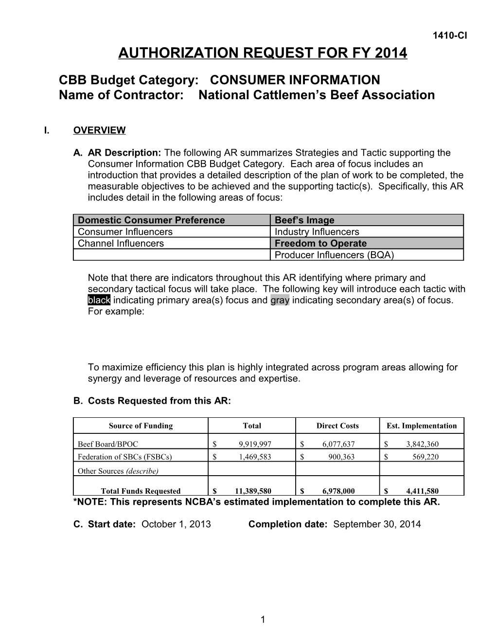 CBB Budget Category: CONSUMER INFORMATION