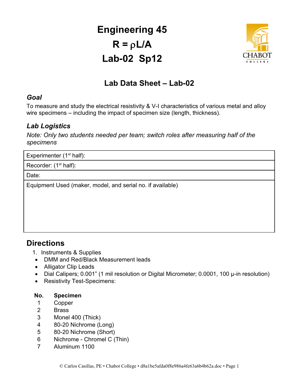 Lab Data Sheet Lab-02