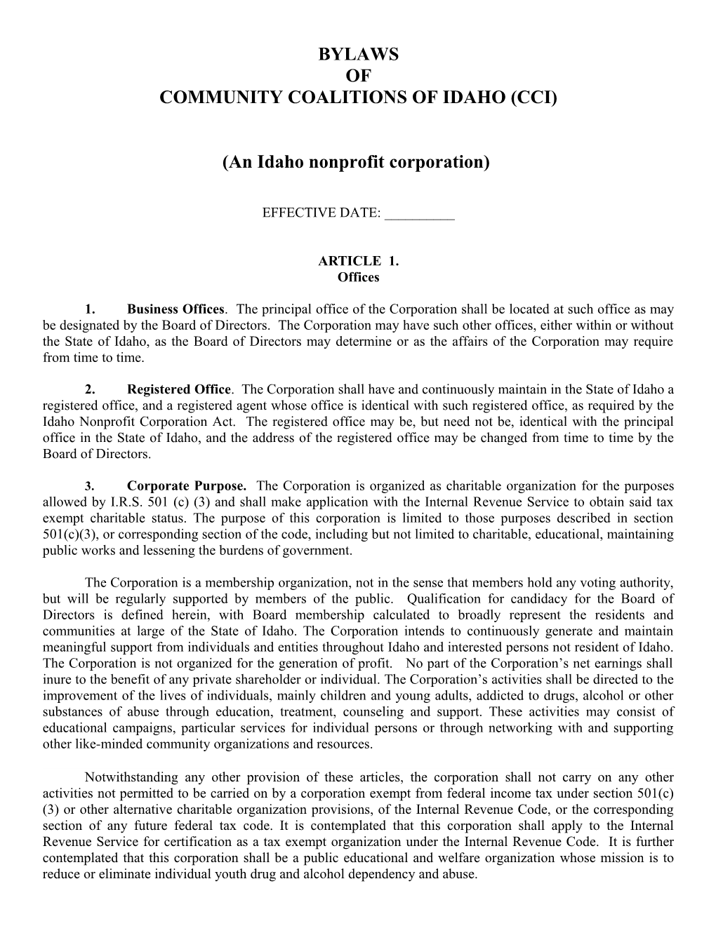 Community Coalitions of Idaho By-Laws